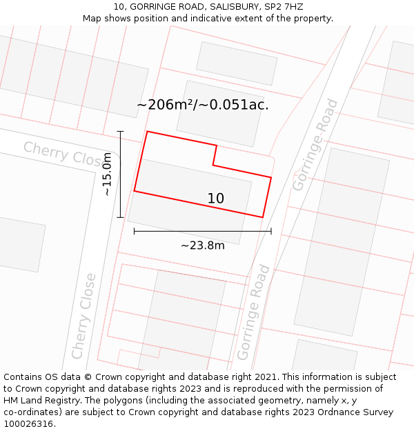 10, GORRINGE ROAD, SALISBURY, SP2 7HZ: Plot and title map