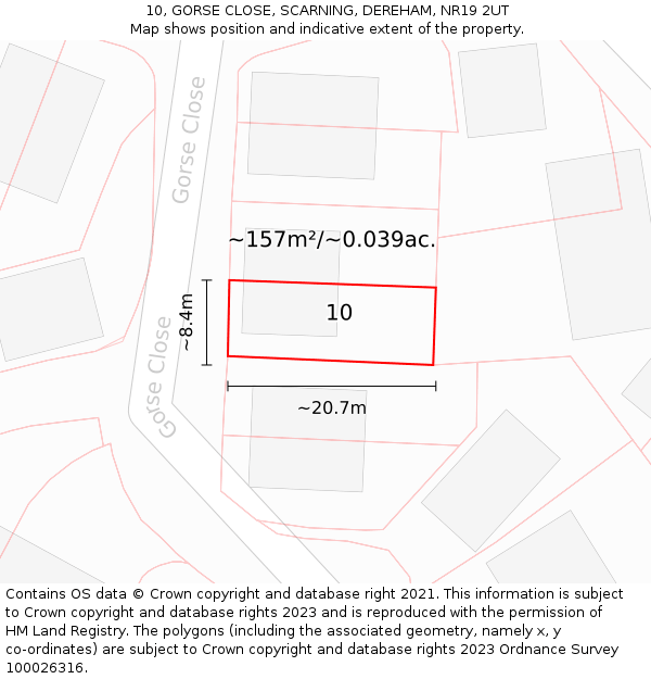 10, GORSE CLOSE, SCARNING, DEREHAM, NR19 2UT: Plot and title map