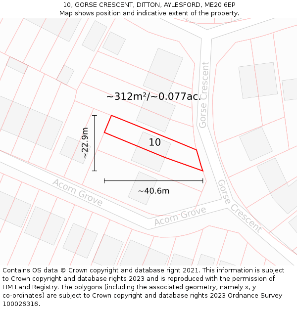 10, GORSE CRESCENT, DITTON, AYLESFORD, ME20 6EP: Plot and title map