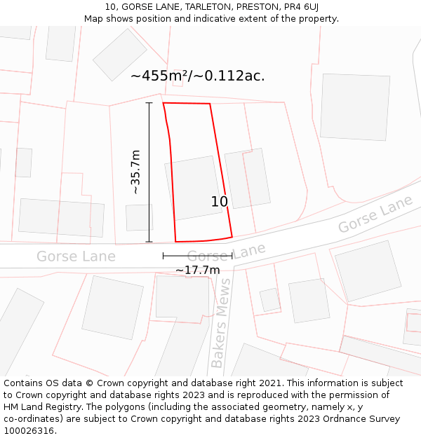 10, GORSE LANE, TARLETON, PRESTON, PR4 6UJ: Plot and title map