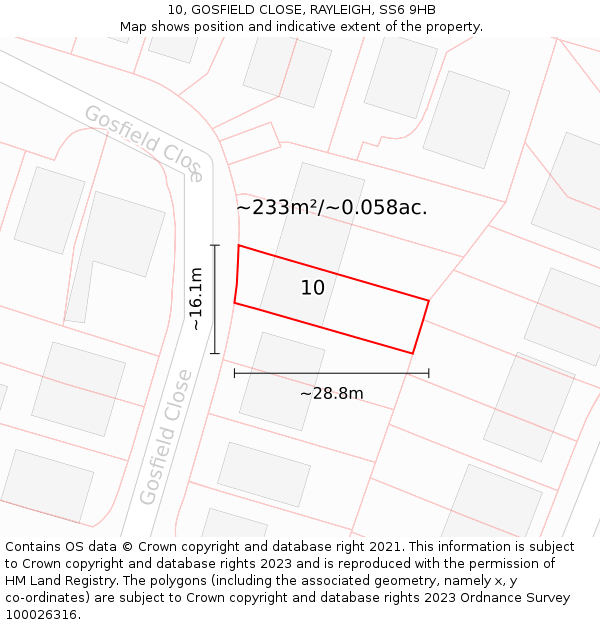 10, GOSFIELD CLOSE, RAYLEIGH, SS6 9HB: Plot and title map