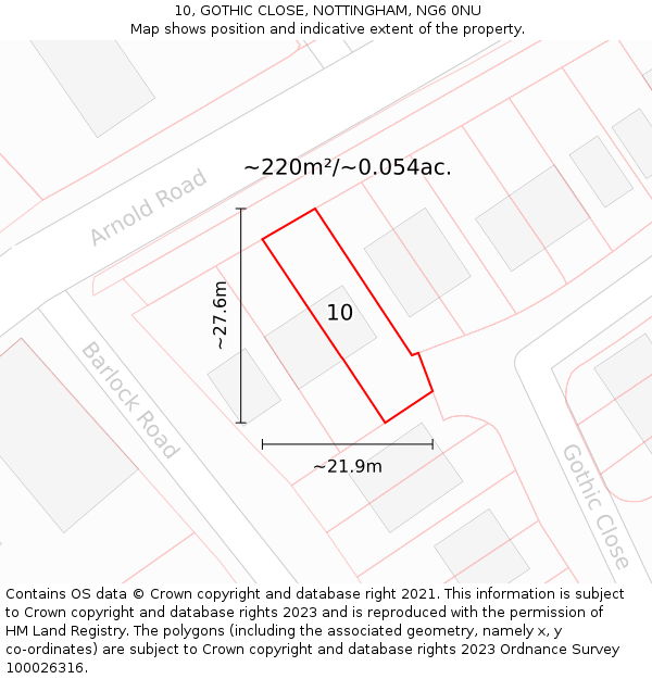 10, GOTHIC CLOSE, NOTTINGHAM, NG6 0NU: Plot and title map