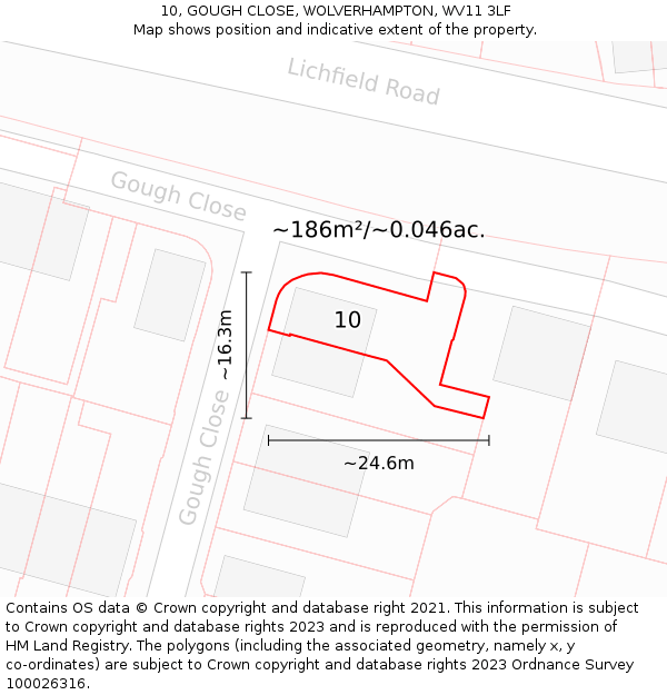 10, GOUGH CLOSE, WOLVERHAMPTON, WV11 3LF: Plot and title map