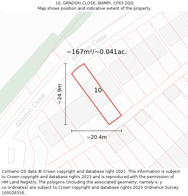 10, GRADON CLOSE, BARRY, CF63 2QQ: Plot and title map