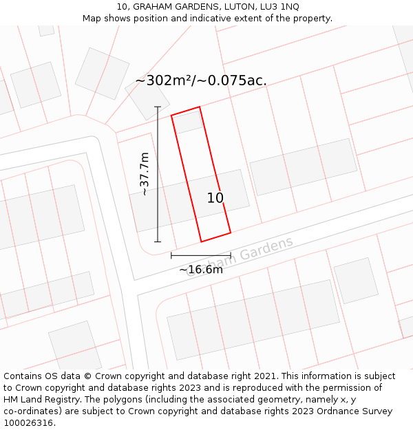 10, GRAHAM GARDENS, LUTON, LU3 1NQ: Plot and title map