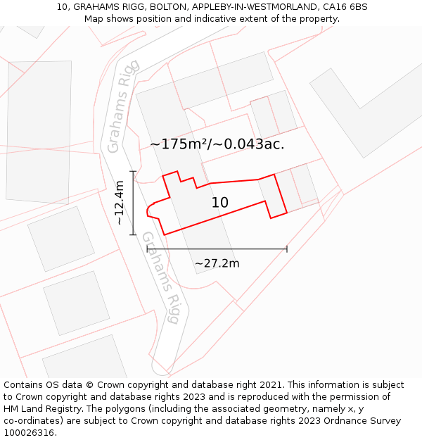 10, GRAHAMS RIGG, BOLTON, APPLEBY-IN-WESTMORLAND, CA16 6BS: Plot and title map