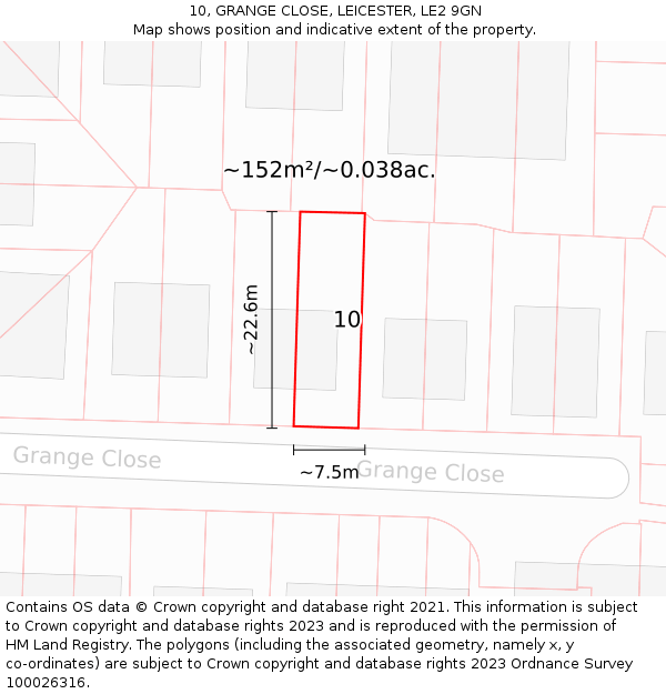 10, GRANGE CLOSE, LEICESTER, LE2 9GN: Plot and title map