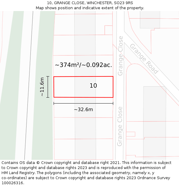 10, GRANGE CLOSE, WINCHESTER, SO23 9RS: Plot and title map