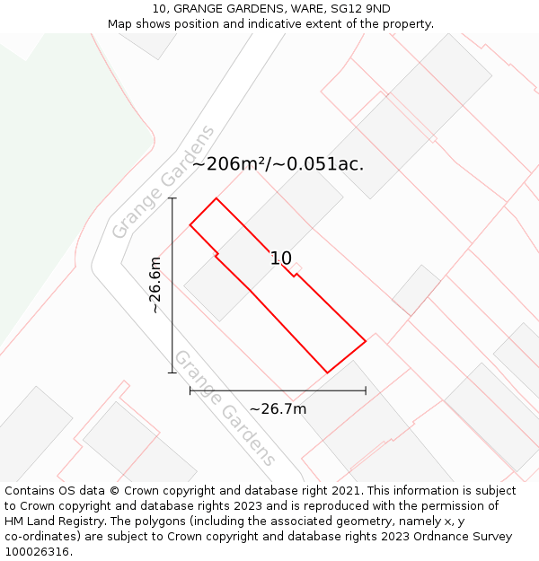 10, GRANGE GARDENS, WARE, SG12 9ND: Plot and title map