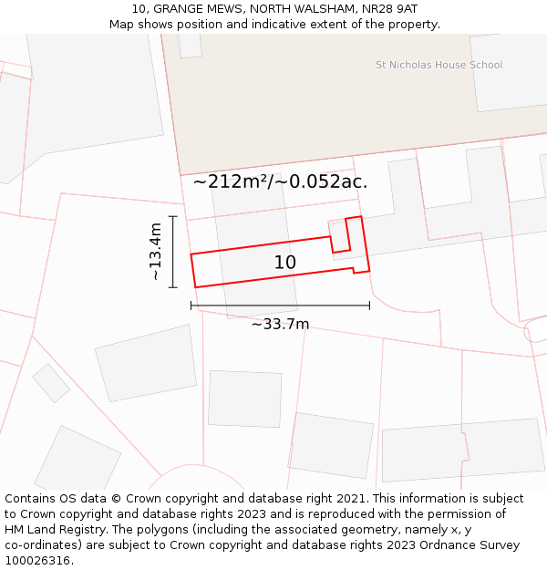 10, GRANGE MEWS, NORTH WALSHAM, NR28 9AT: Plot and title map