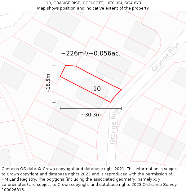 10, GRANGE RISE, CODICOTE, HITCHIN, SG4 8YR: Plot and title map