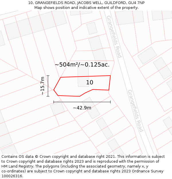 10, GRANGEFIELDS ROAD, JACOBS WELL, GUILDFORD, GU4 7NP: Plot and title map