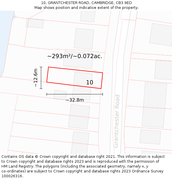 10, GRANTCHESTER ROAD, CAMBRIDGE, CB3 9ED: Plot and title map
