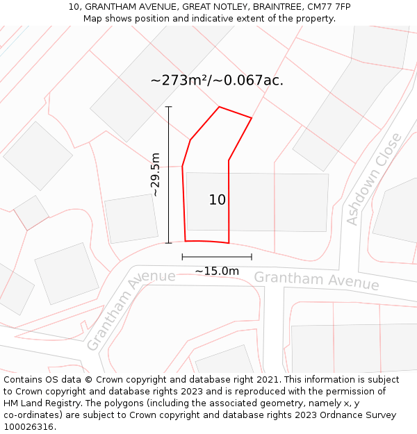 10, GRANTHAM AVENUE, GREAT NOTLEY, BRAINTREE, CM77 7FP: Plot and title map