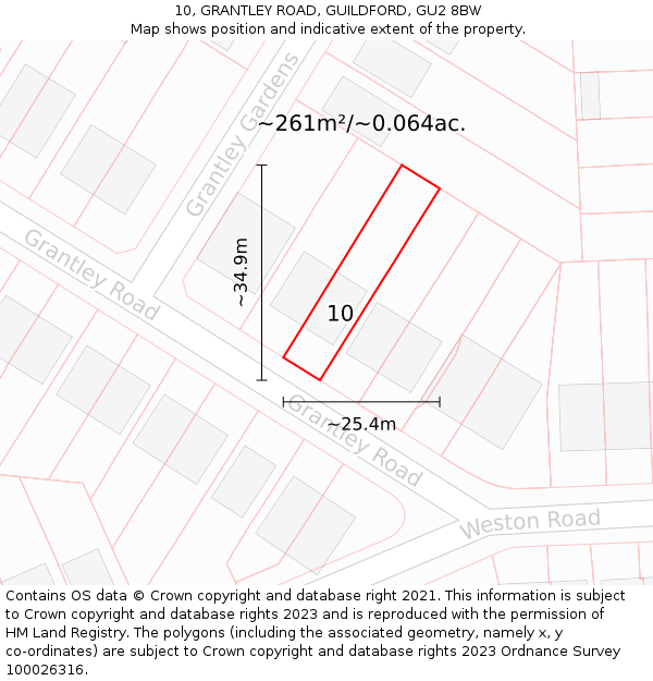10, GRANTLEY ROAD, GUILDFORD, GU2 8BW: Plot and title map