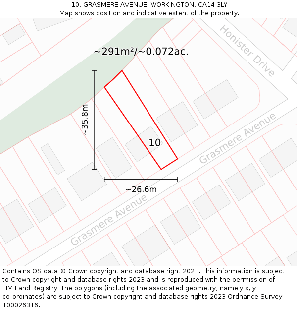 10, GRASMERE AVENUE, WORKINGTON, CA14 3LY: Plot and title map