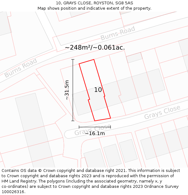10, GRAYS CLOSE, ROYSTON, SG8 5AS: Plot and title map