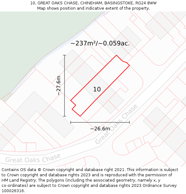 10, GREAT OAKS CHASE, CHINEHAM, BASINGSTOKE, RG24 8WW: Plot and title map