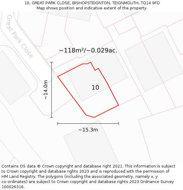 10, GREAT PARK CLOSE, BISHOPSTEIGNTON, TEIGNMOUTH, TQ14 9FD: Plot and title map