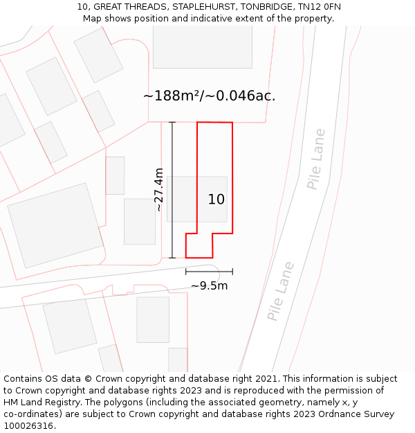 10, GREAT THREADS, STAPLEHURST, TONBRIDGE, TN12 0FN: Plot and title map