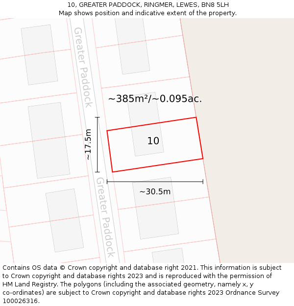10, GREATER PADDOCK, RINGMER, LEWES, BN8 5LH: Plot and title map