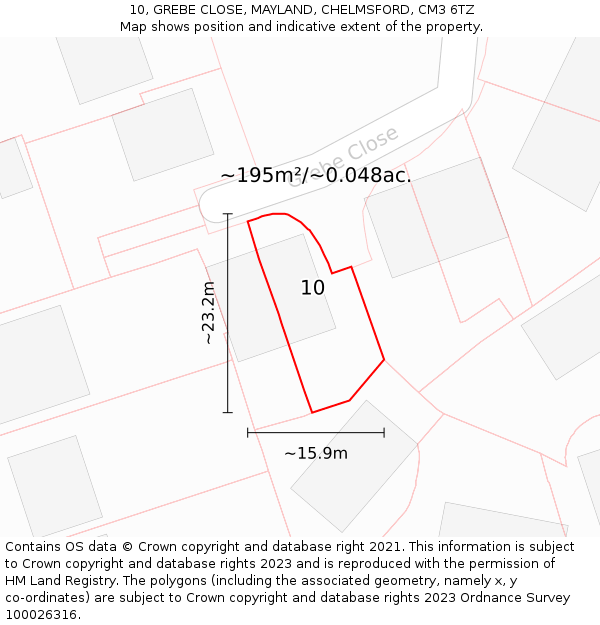 10, GREBE CLOSE, MAYLAND, CHELMSFORD, CM3 6TZ: Plot and title map