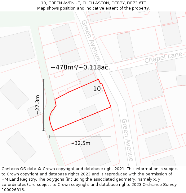 10, GREEN AVENUE, CHELLASTON, DERBY, DE73 6TE: Plot and title map
