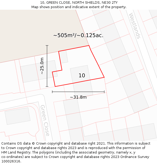 10, GREEN CLOSE, NORTH SHIELDS, NE30 2TY: Plot and title map