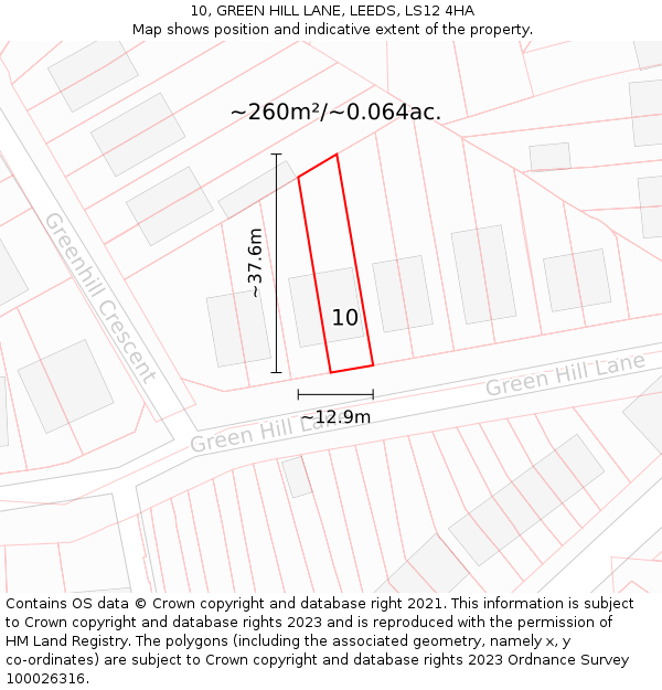 10, GREEN HILL LANE, LEEDS, LS12 4HA: Plot and title map