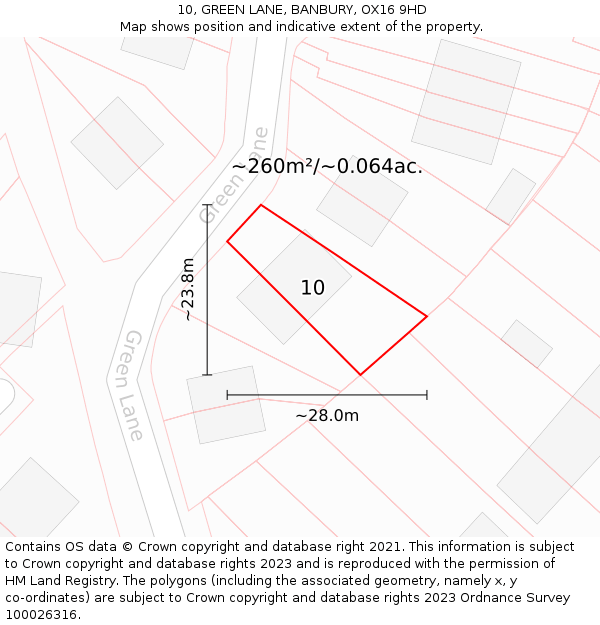 10, GREEN LANE, BANBURY, OX16 9HD: Plot and title map
