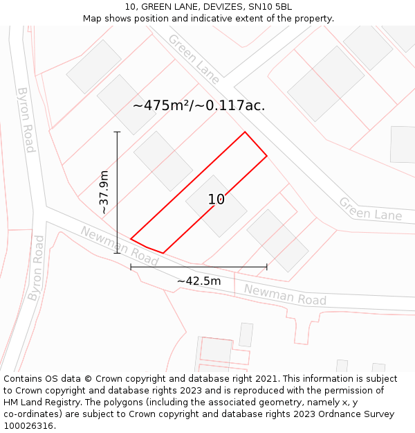 10, GREEN LANE, DEVIZES, SN10 5BL: Plot and title map