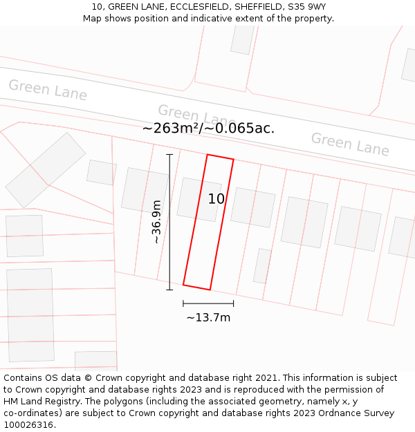 10, GREEN LANE, ECCLESFIELD, SHEFFIELD, S35 9WY: Plot and title map