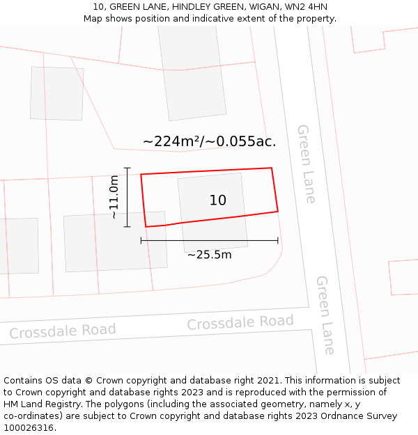 10, GREEN LANE, HINDLEY GREEN, WIGAN, WN2 4HN: Plot and title map