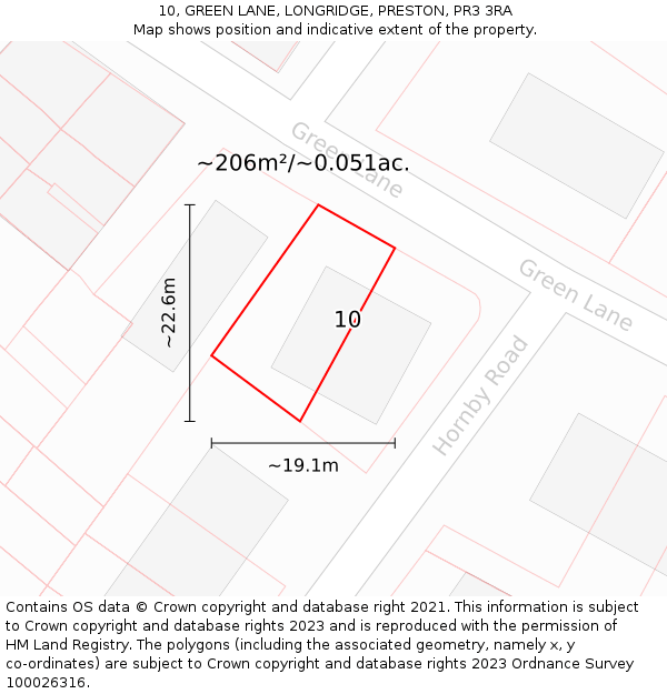 10, GREEN LANE, LONGRIDGE, PRESTON, PR3 3RA: Plot and title map
