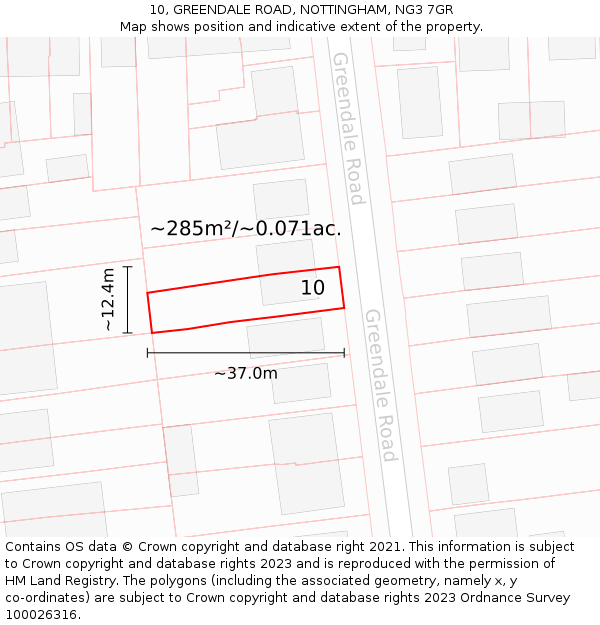 10, GREENDALE ROAD, NOTTINGHAM, NG3 7GR: Plot and title map