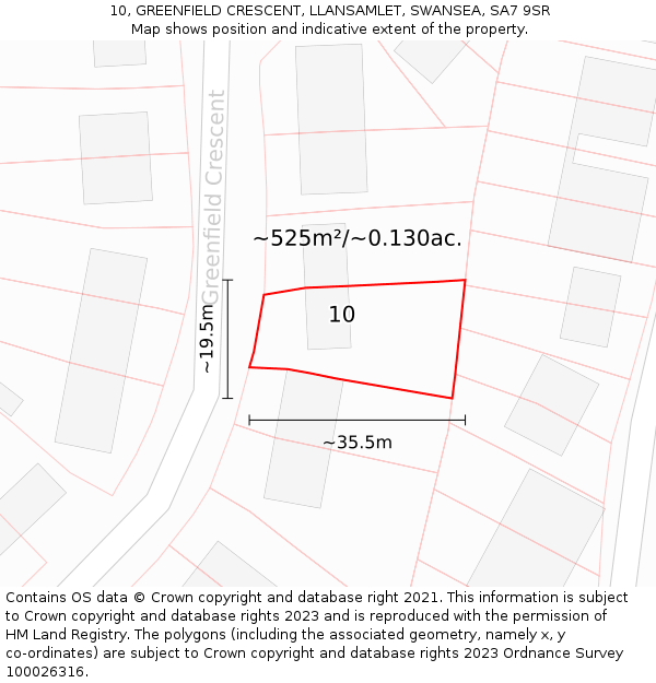 10, GREENFIELD CRESCENT, LLANSAMLET, SWANSEA, SA7 9SR: Plot and title map