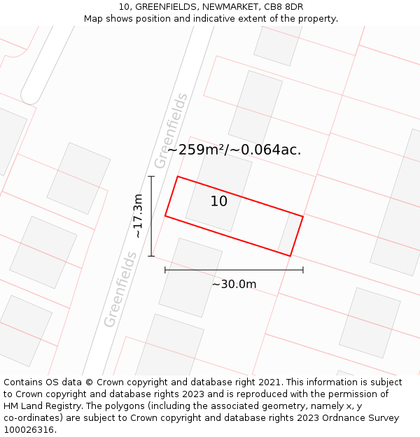 10, GREENFIELDS, NEWMARKET, CB8 8DR: Plot and title map