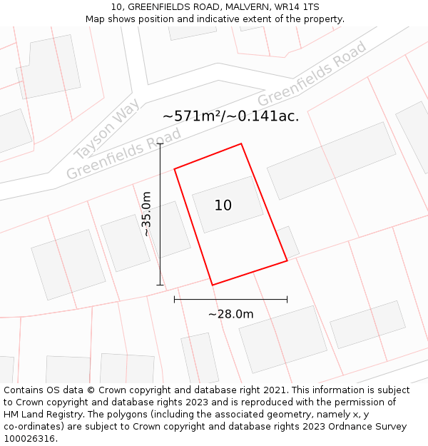 10, GREENFIELDS ROAD, MALVERN, WR14 1TS: Plot and title map