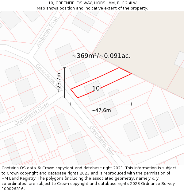 10, GREENFIELDS WAY, HORSHAM, RH12 4LW: Plot and title map