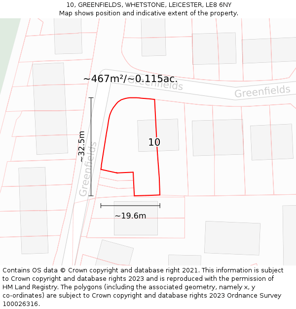10, GREENFIELDS, WHETSTONE, LEICESTER, LE8 6NY: Plot and title map