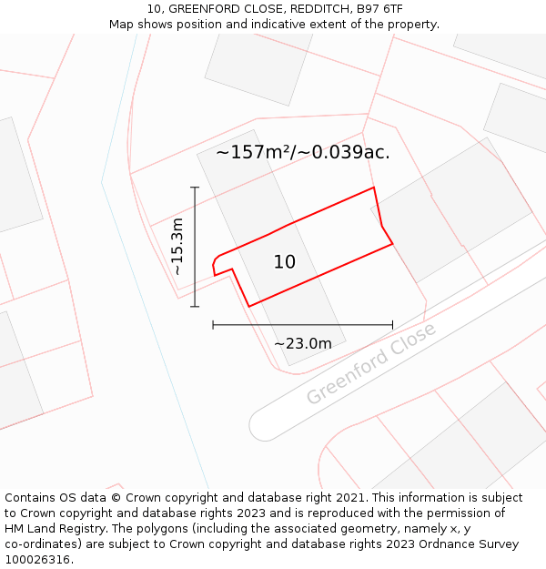 10, GREENFORD CLOSE, REDDITCH, B97 6TF: Plot and title map