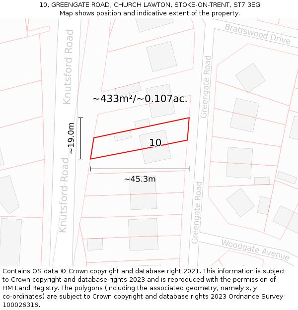 10, GREENGATE ROAD, CHURCH LAWTON, STOKE-ON-TRENT, ST7 3EG: Plot and title map