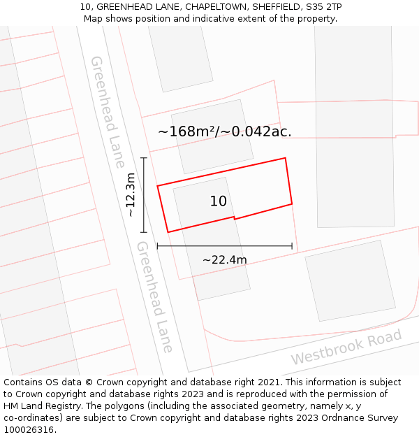 10, GREENHEAD LANE, CHAPELTOWN, SHEFFIELD, S35 2TP: Plot and title map