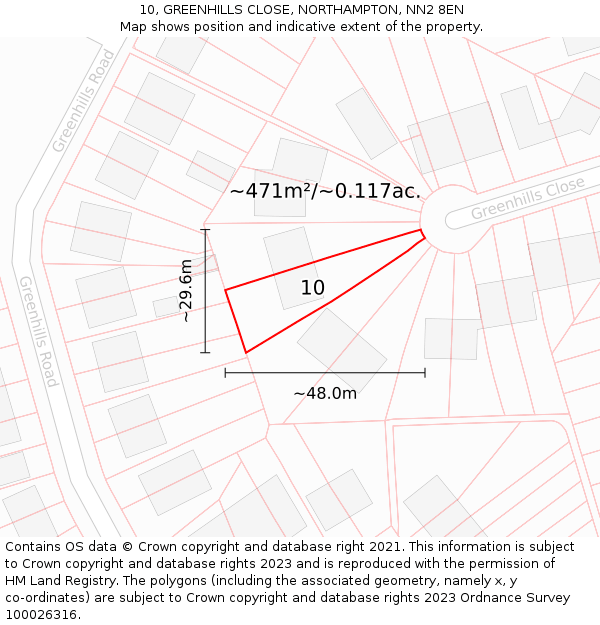 10, GREENHILLS CLOSE, NORTHAMPTON, NN2 8EN: Plot and title map