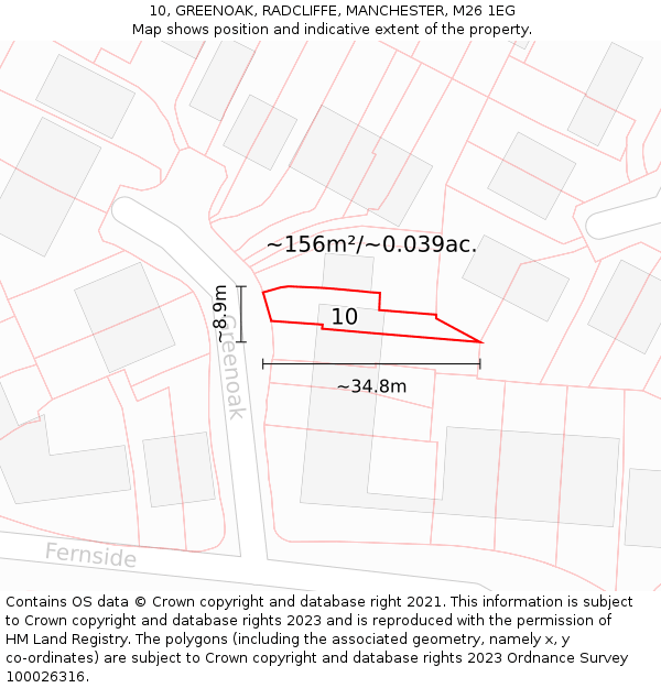 10, GREENOAK, RADCLIFFE, MANCHESTER, M26 1EG: Plot and title map