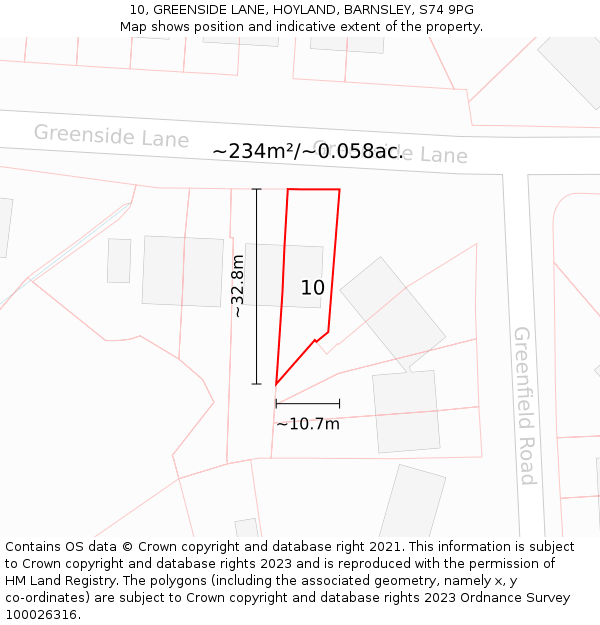 10, GREENSIDE LANE, HOYLAND, BARNSLEY, S74 9PG: Plot and title map