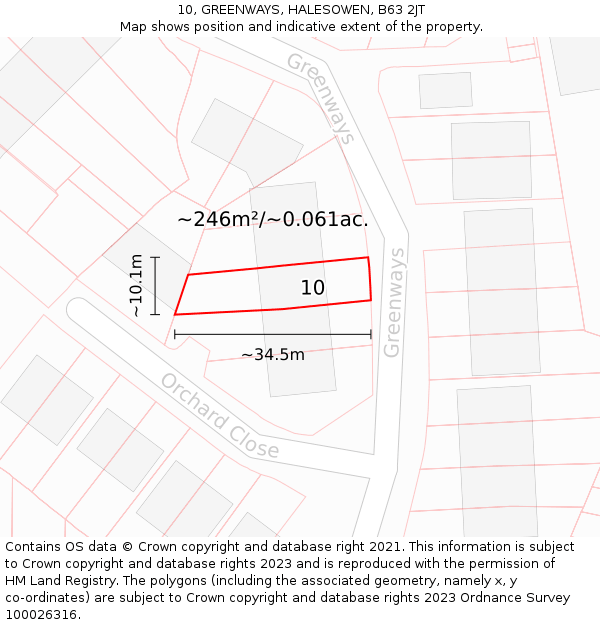 10, GREENWAYS, HALESOWEN, B63 2JT: Plot and title map