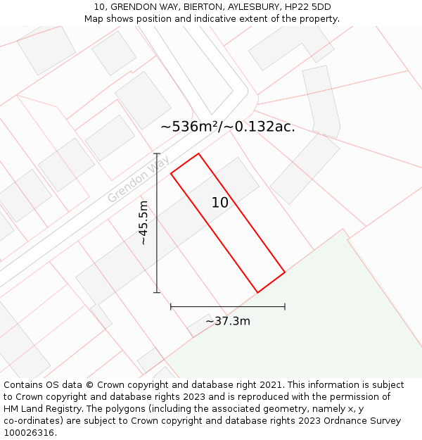 10, GRENDON WAY, BIERTON, AYLESBURY, HP22 5DD: Plot and title map