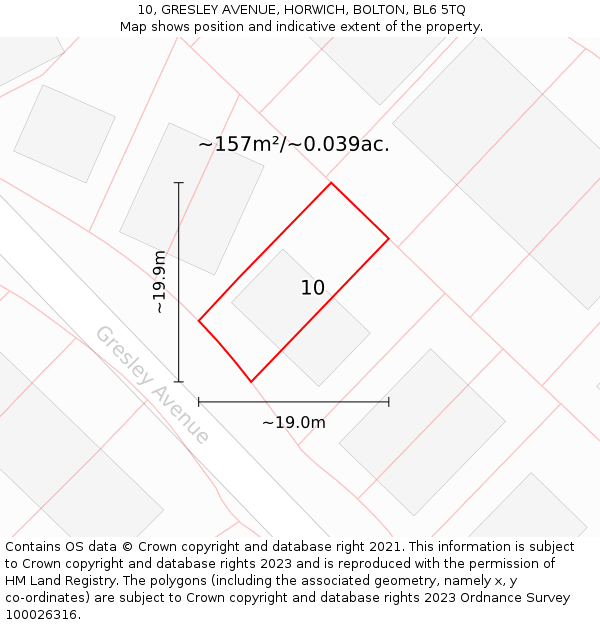 10, GRESLEY AVENUE, HORWICH, BOLTON, BL6 5TQ: Plot and title map
