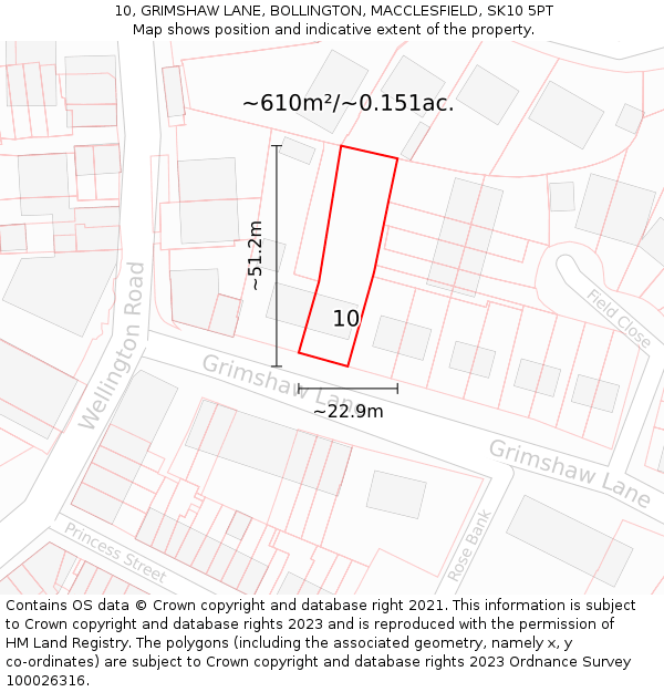 10, GRIMSHAW LANE, BOLLINGTON, MACCLESFIELD, SK10 5PT: Plot and title map